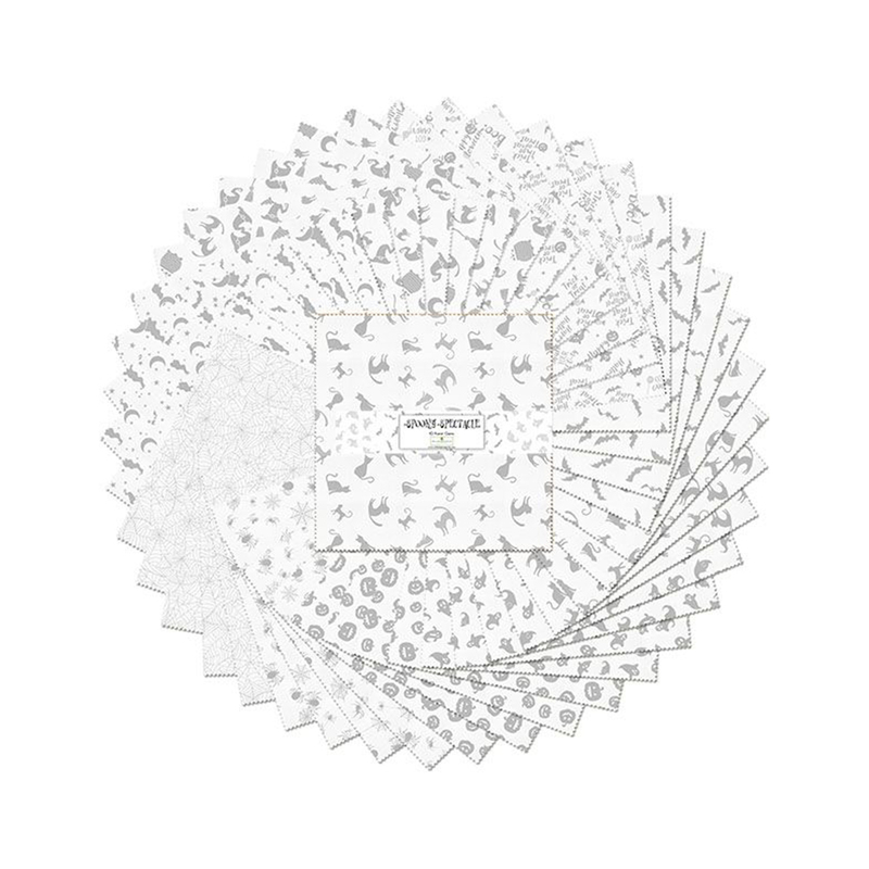 A circular arrangement of patterned paper sheets with a square label in the center.