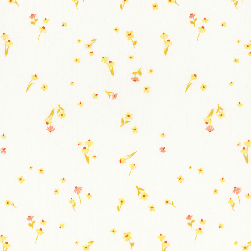 Cream fabric with tiny scattered yellow and pink flowers.