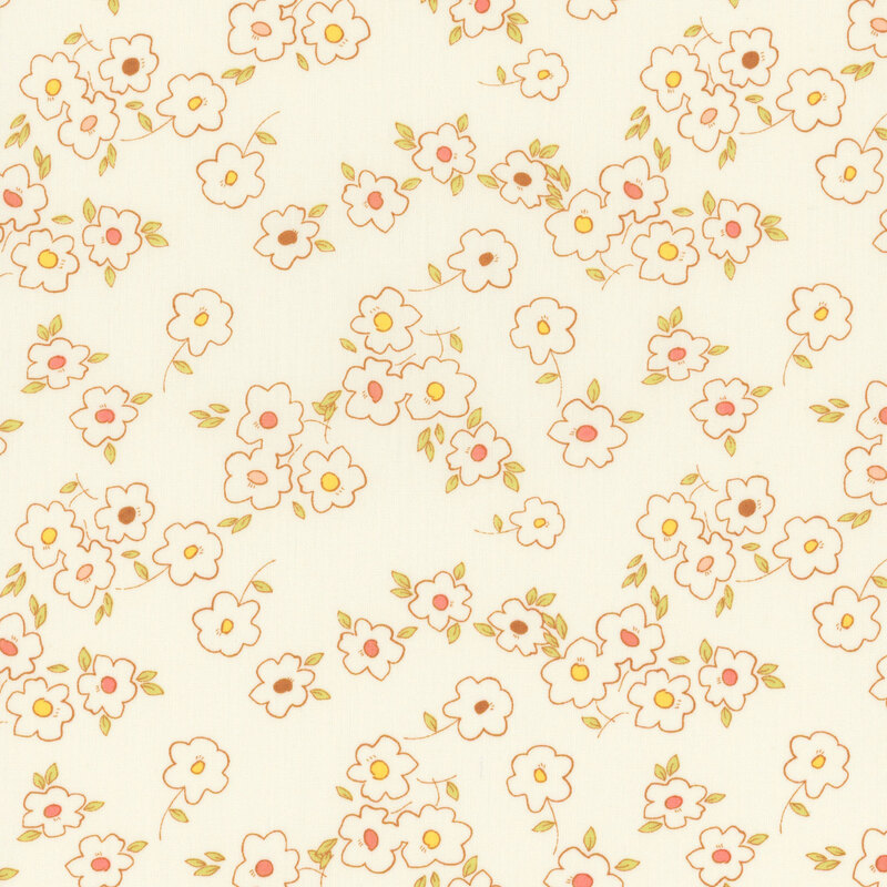 Cream fabric with outlined yellow flowers.