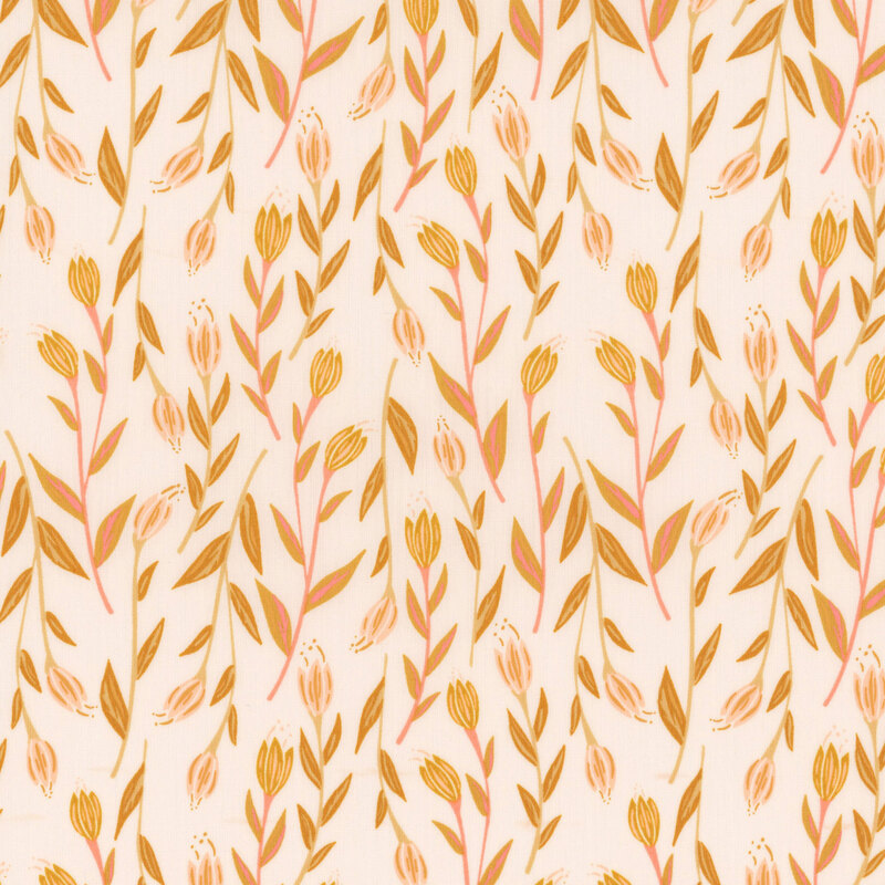 Cream fabric with leafy floral sprigs.