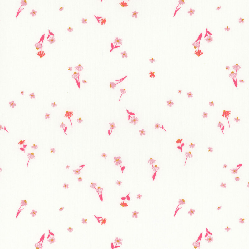 Cream fabric with tiny scattered pink flowers.