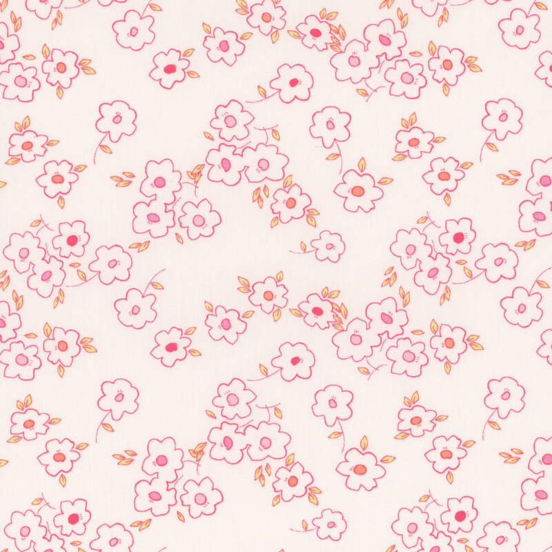 Cream fabric with outlined flowers.