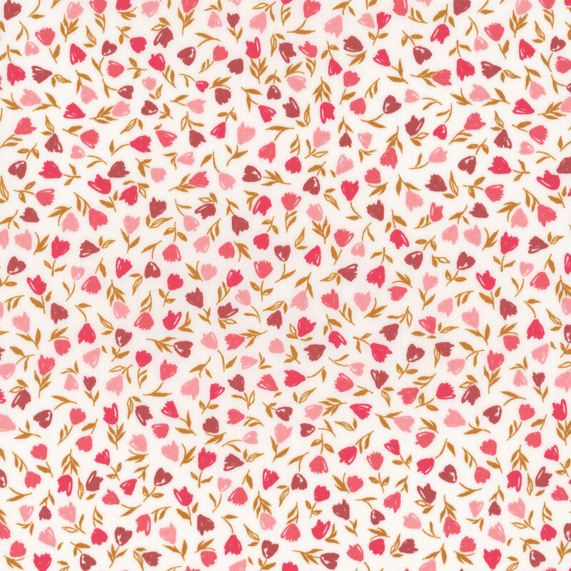 Cream fabric with packed pink florals.