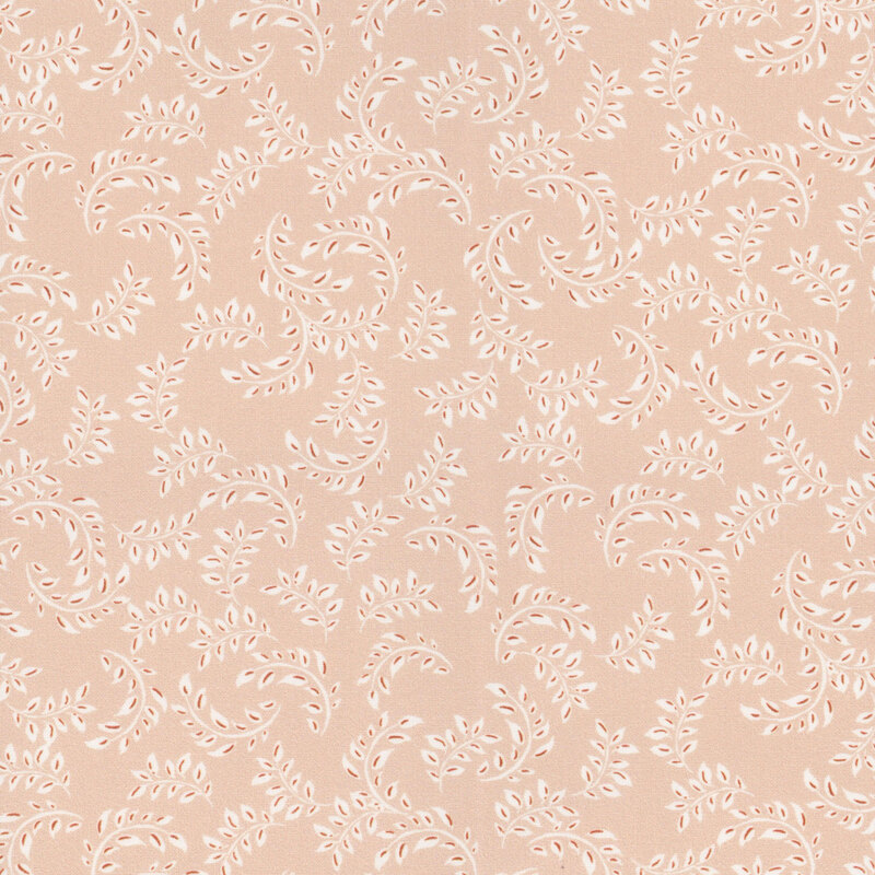 fabric pattern of white leaves over a soft pink background 