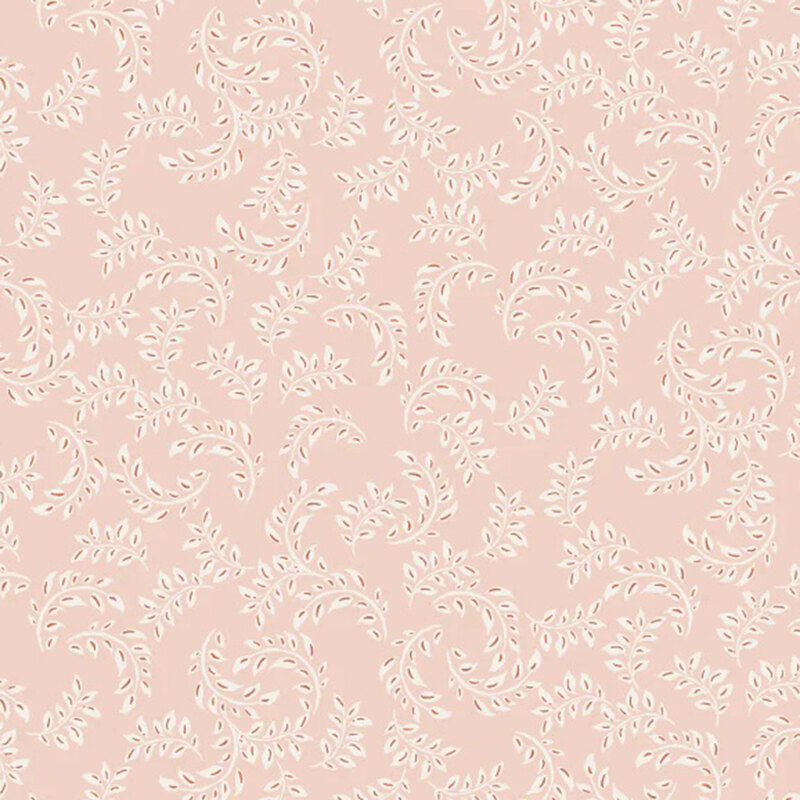 fabric pattern of white leaves over a soft pink background 