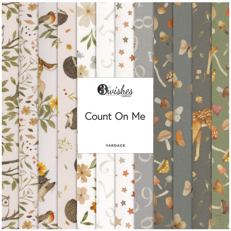A collage of neutral autumn fabrics included in the Count On Me collection.