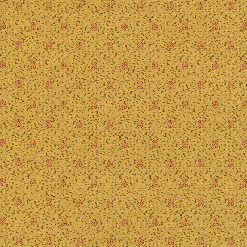 Yellow fabric with neat rows of dotted ovals on a textured background.