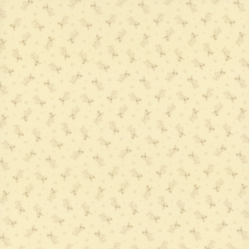 Cream fabric with abstract ditsy floral shapes and swirls.