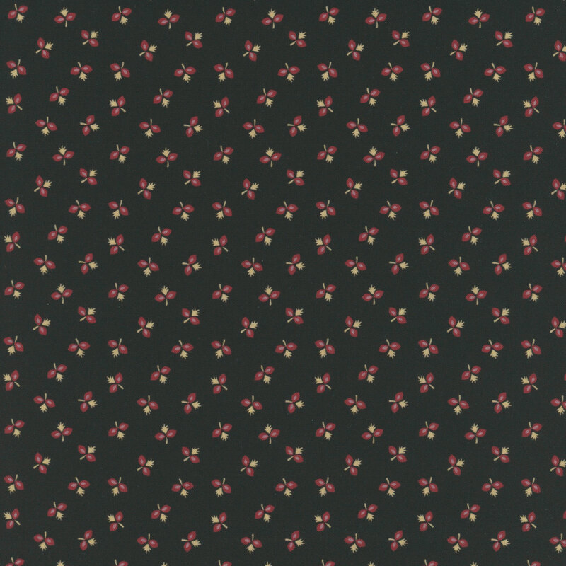 Black fabric with a simplified ditsy floral design.