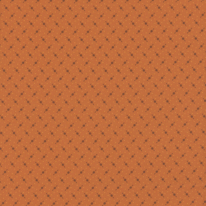 Cheddar orange fabric with alternating rows of tonal abstract dotted lines.