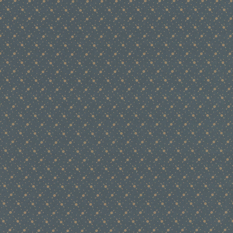 Gray-blue fabric with alternating rows of abstract dotted lines.