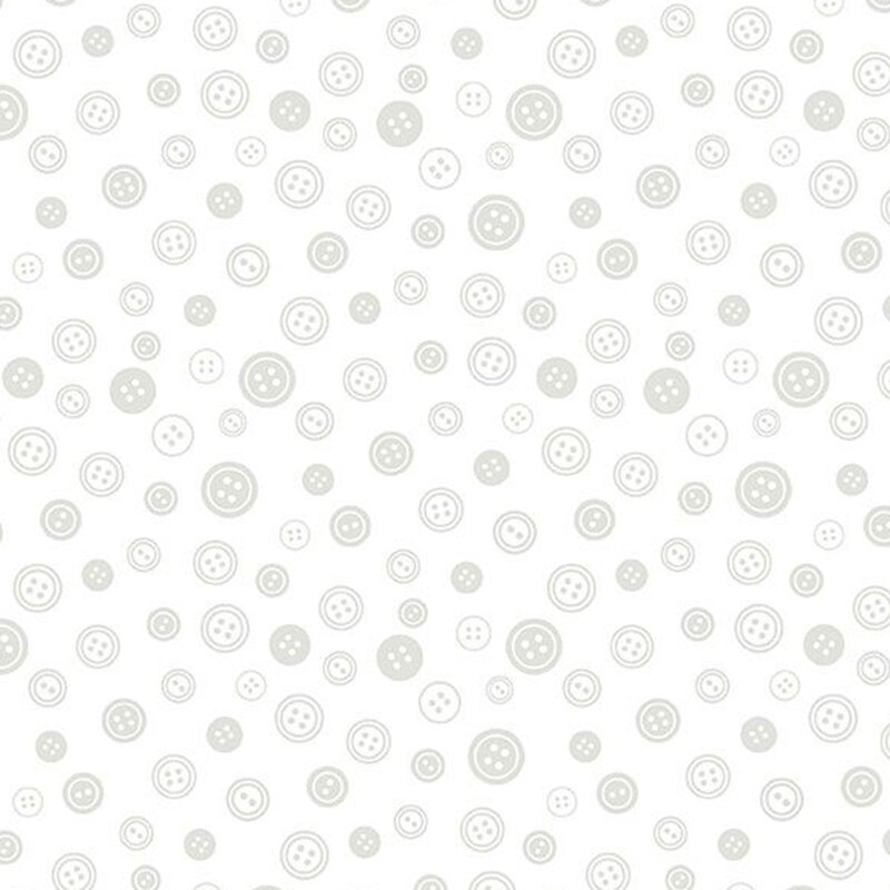 Digital scan of a white-on-white fabric with tossed buttons of various sizes and colors.