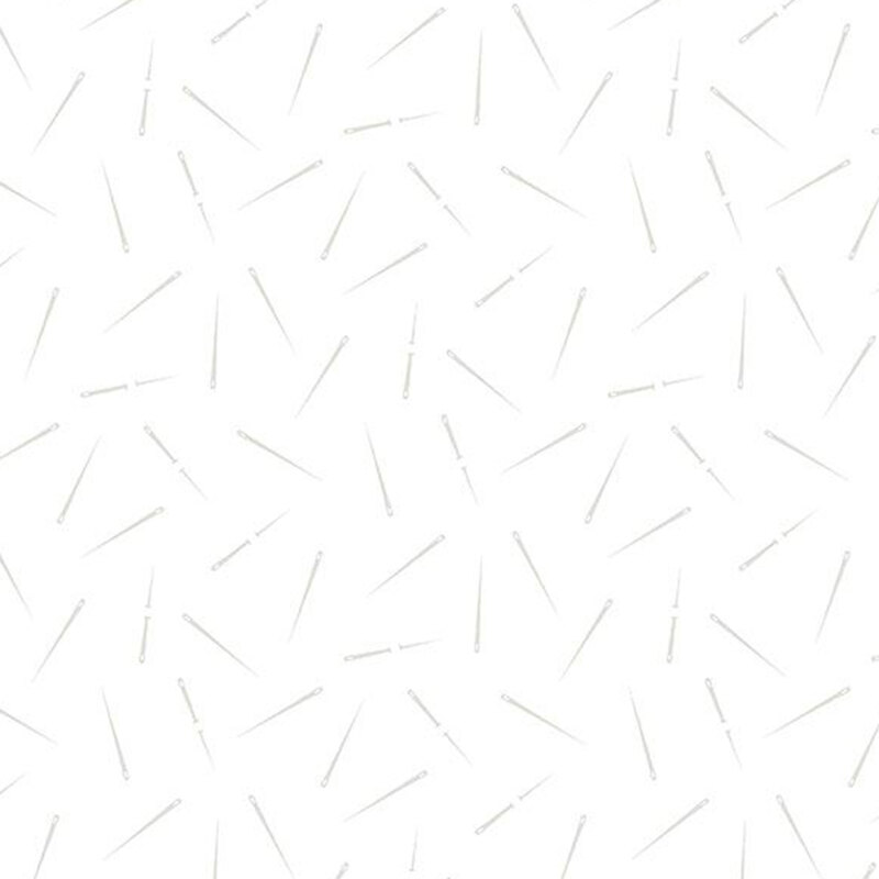 Digital scan of a white-on-white fabric with tossed sewing needles.