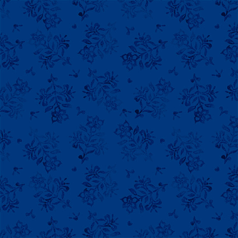 Dark blue fabric featuring a pattern of floral designs.