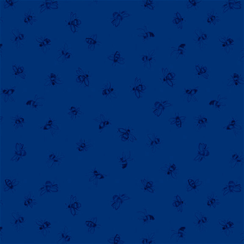 Dark blue bee motifs scattered across a ultramarine background.
