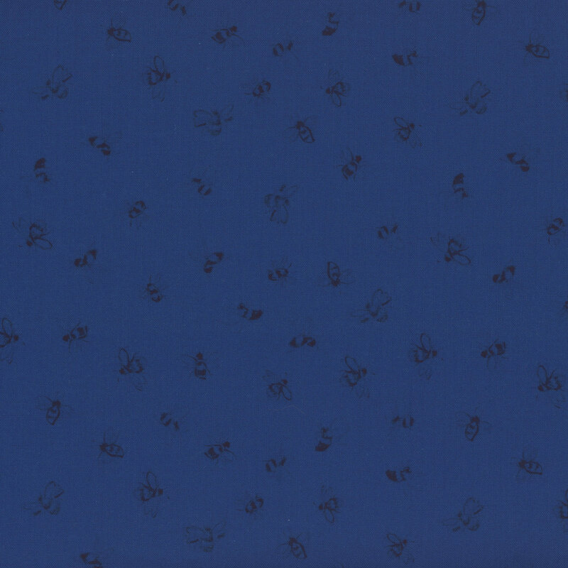 Black bee motifs scattered across a ultramarine background.