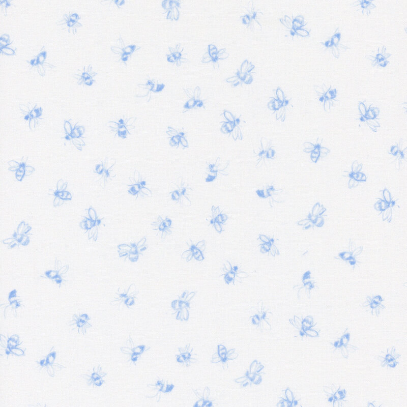 Light blue bee motifs scattered across a white background.