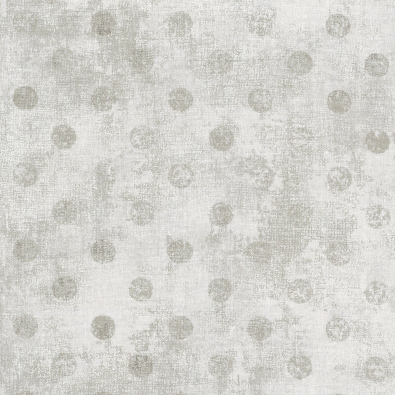 Light gray textured background with evenly spaced silver polka dots.
