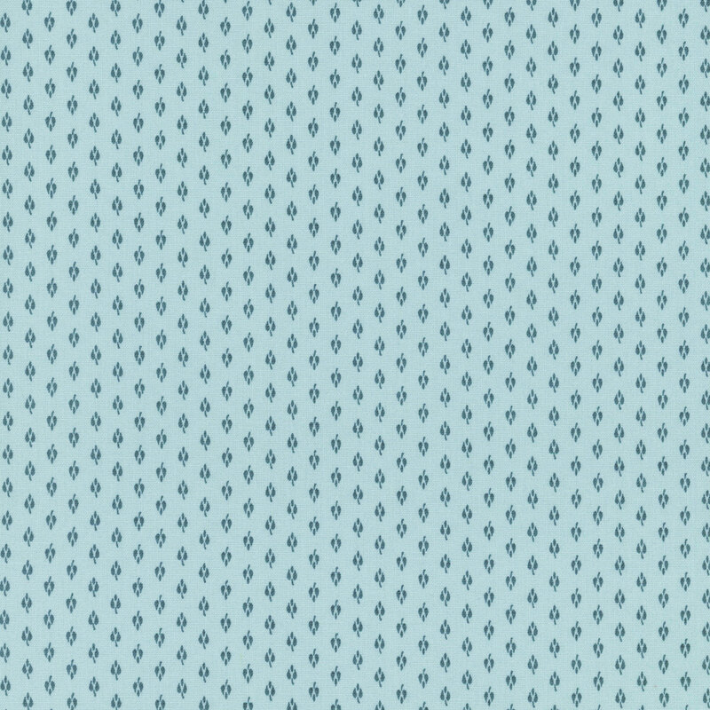 Light blue fabric with straight rows of abstract leaves.