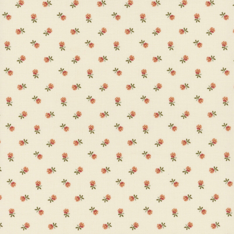 Cream fabric with rows of red flowers.