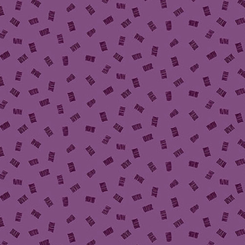 A plum purple fabric with tonal rectangular line clusters.
