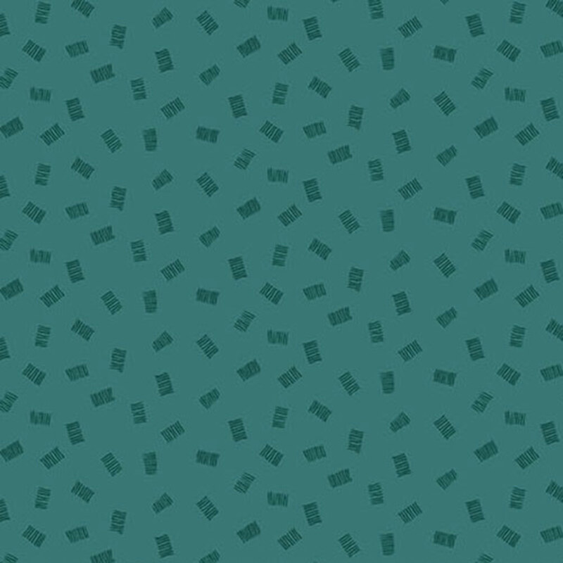 A teal green fabric with tonal rectangular line clusters.