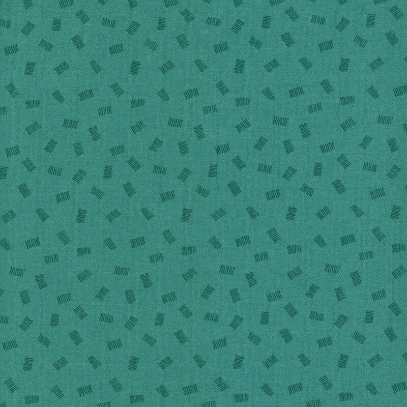 A teal green fabric with tonal rectangular line clusters.