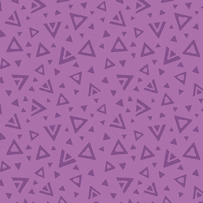 A dark lilac purple fabric with tossed open and closed tonal triangles.