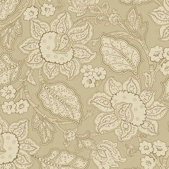 Floral pattern featuring large flowers and leaves in beige and cream tones.