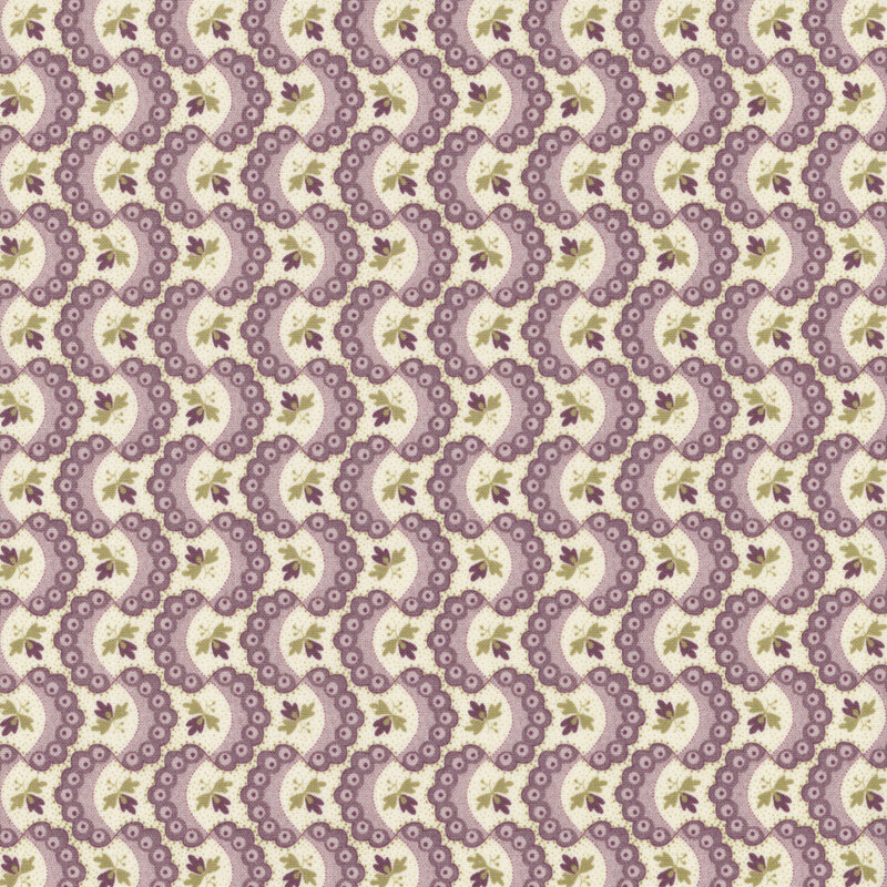 Seamless floral pattern featuring wavy lines in muted tones of purple and cream.