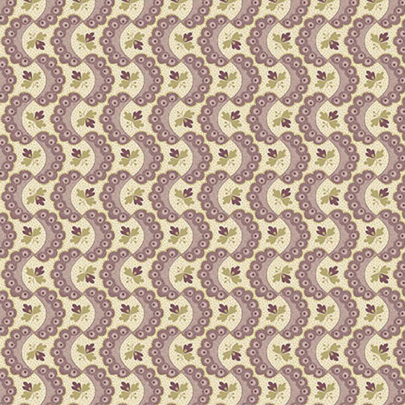 Seamless floral pattern featuring wavy lines in muted tones of purple and cream.