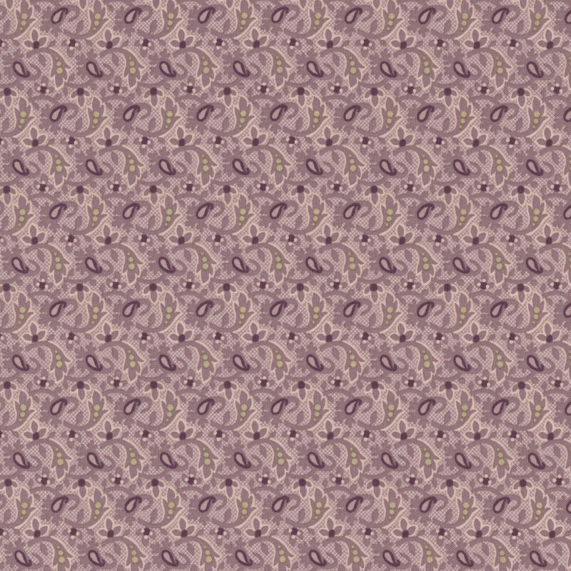 Floral pattern in soft lavender and cream tones, featuring intricate swirls and shapes.