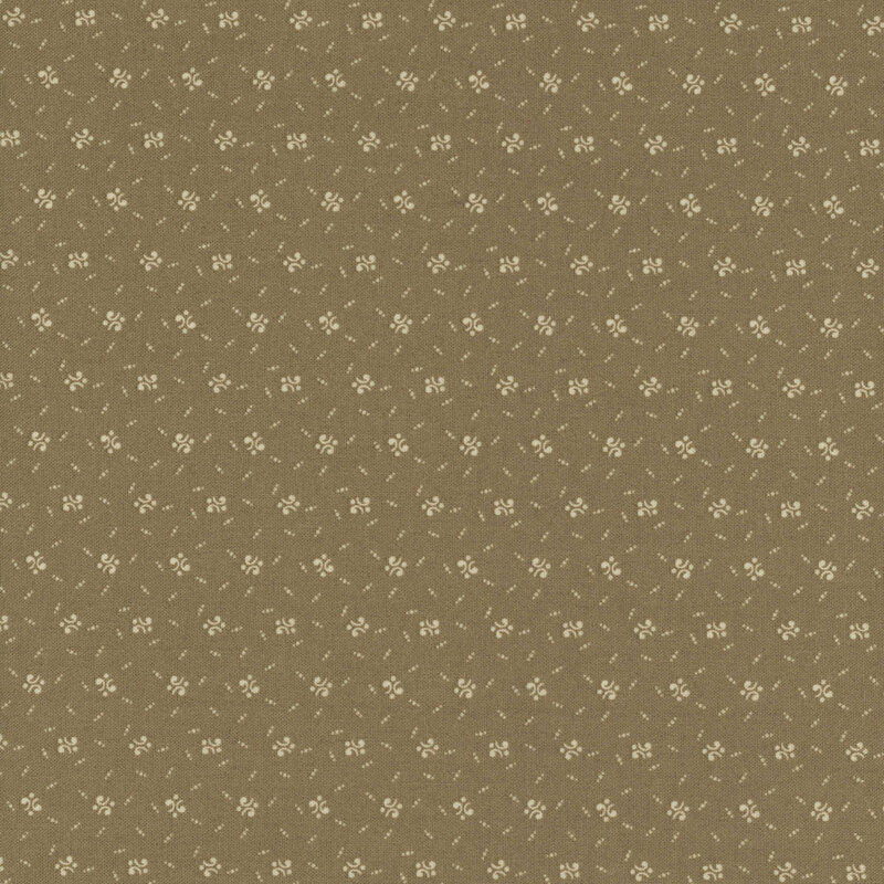 A khaki green fabric featuring a subtle pattern of small calico designs in a lighter shade.