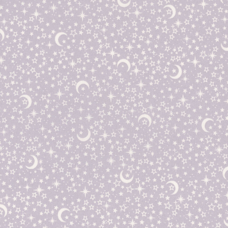 gray fabric with a pattern of stars and moons.