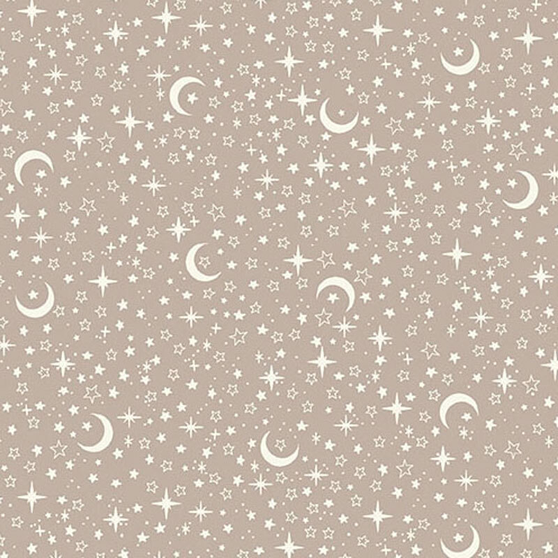 Light brown fabric with a pattern of stars and moons.