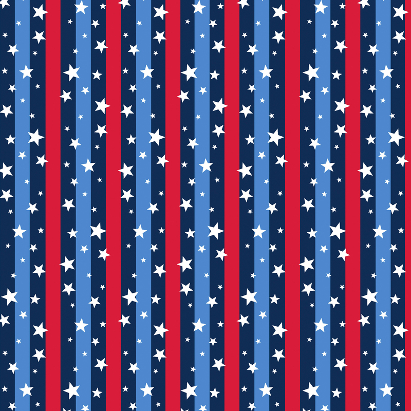 Red and blue vertical stripes with white stars scattered throughout the fabric.