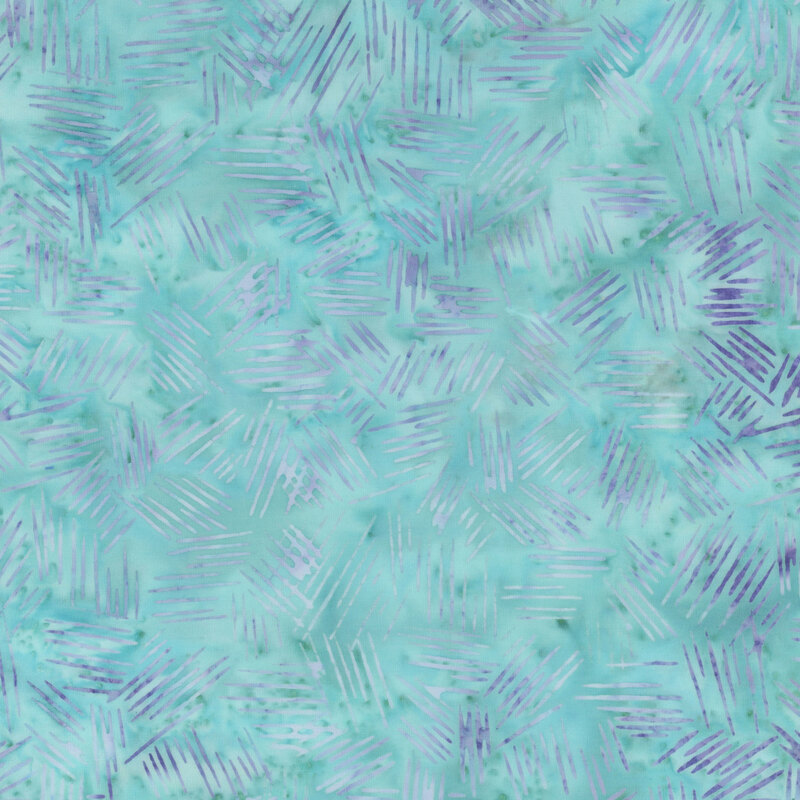 Mottled teal batik swatch with purple and tonal crosshatching.