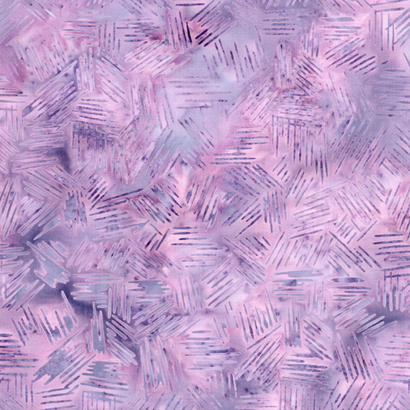 Mottled lavender batik swatch with wisteria and tonal crosshatching.