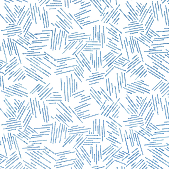 White batik swatch with light blue crosshatching.