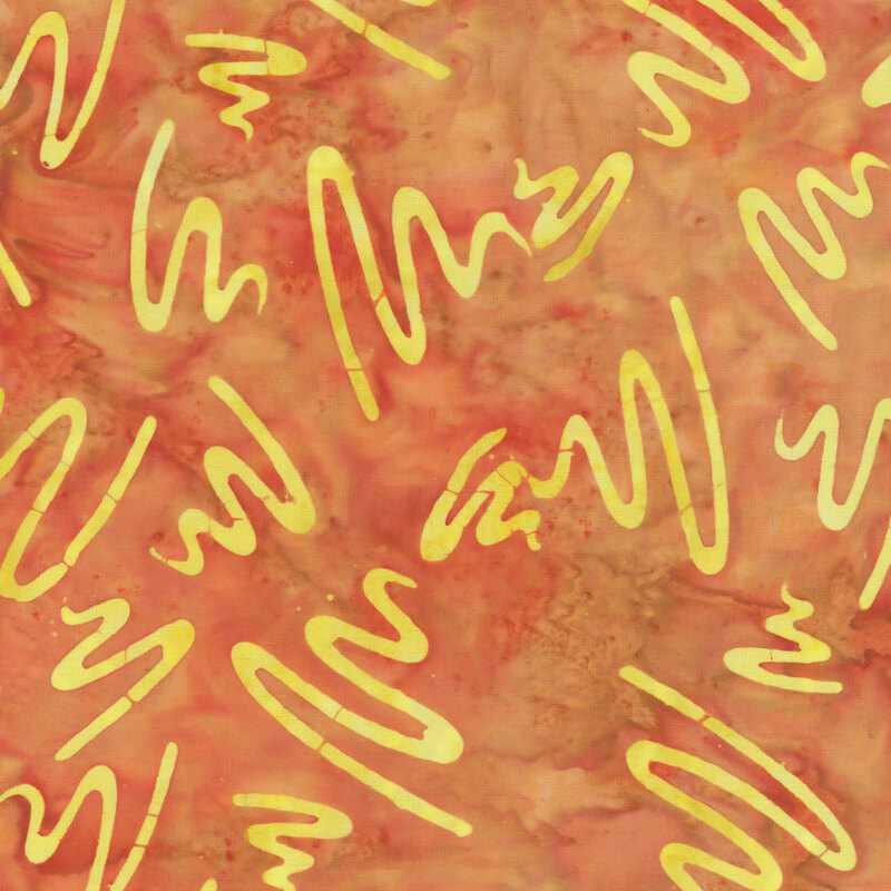 Abstract pattern featuring swirling yellow lines on a vibrant orange background.