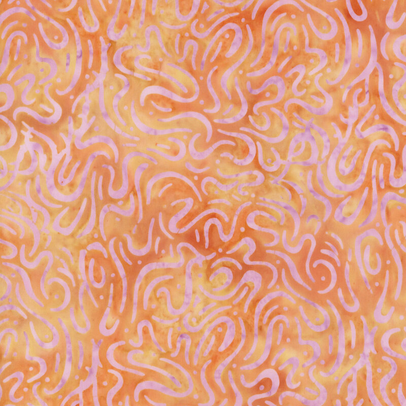 Abstract orange patterned background with swirling lines and soft pink accents.