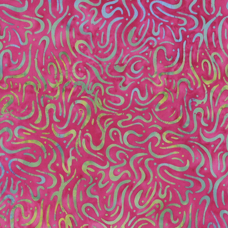 Colorful abstract pattern with swirling lines in pink, blue, and green shades.