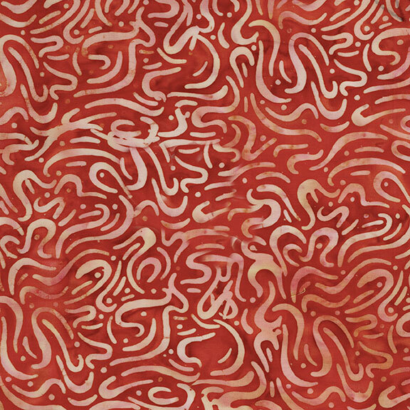 Abstract pattern of swirling, intertwining lines in various shades of red and cream.