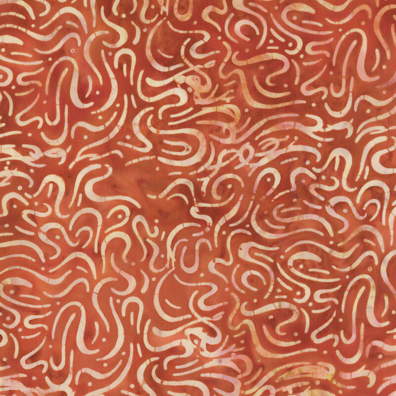 Abstract pattern of swirling, intertwining lines in various shades of red and cream.