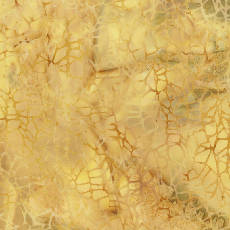 Abstract yellow and gold texture with intricate network of light and dark patterns.