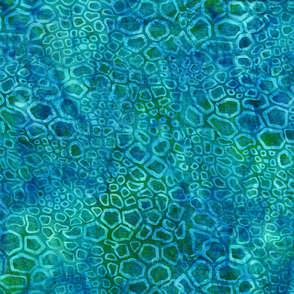 Abstract pattern with interconnected blue and green shapes resembling organic forms.