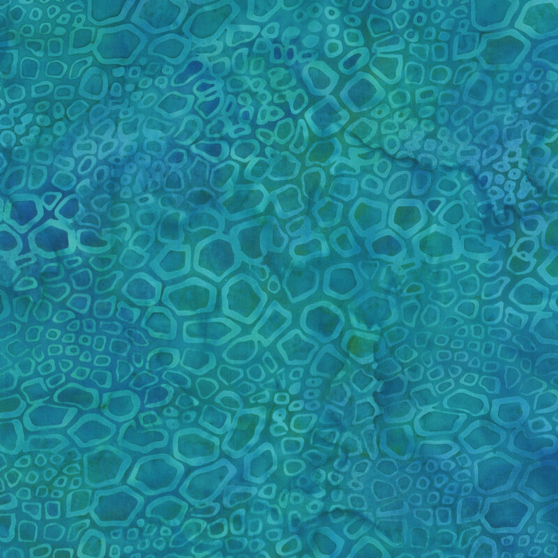 Abstract pattern with interconnected blue and green shapes resembling organic forms.