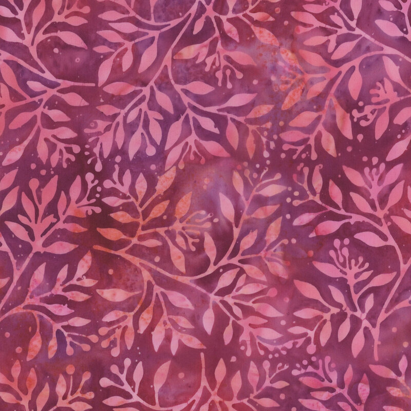Pink and purple watercolor pattern featuring delicate leaf and berry designs.