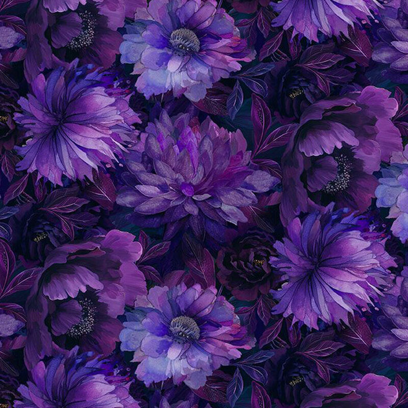  Fabric covered in large purple flowers