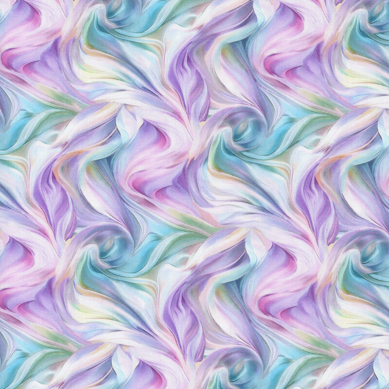 Abstract swirling pattern of soft pastel colors in pink, blue, and lavender hues.
